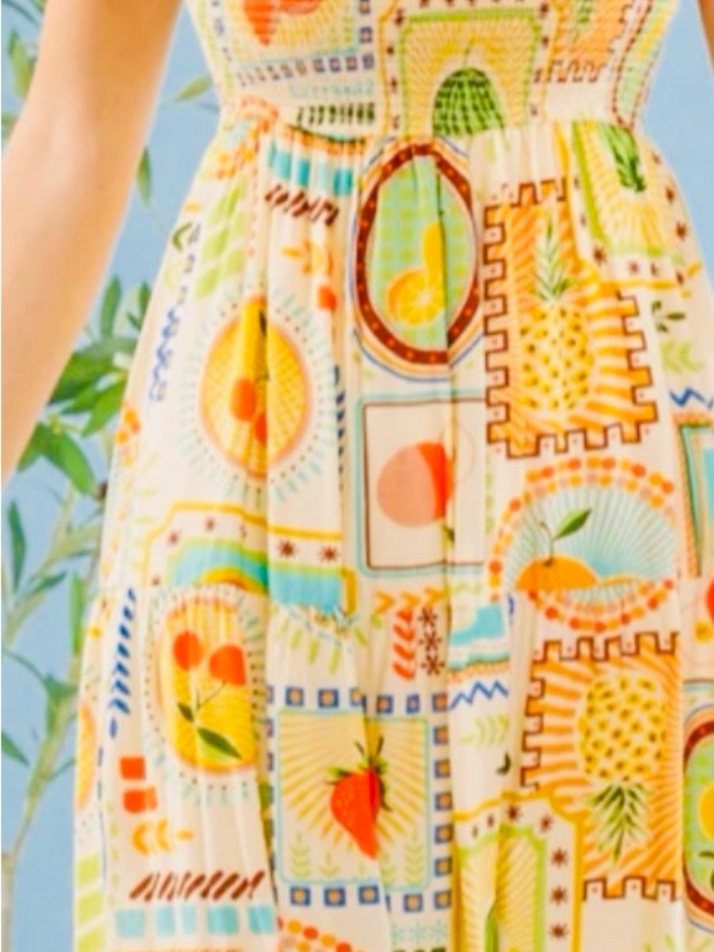 Women's By the River Natasha Multicolor Midi Dress - Sleeveless Smocked Bodice - Picture 3 of 13